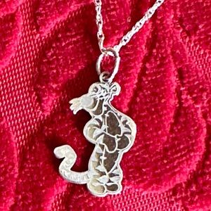 Licensed Disney Sterling Silver Tiger Pendant. 18” Sterling Silver Chain.